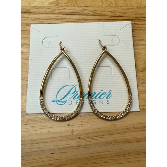 Premier Designs Gold-Tone Teardrop Earrings With Rhinestone Accents - Picture 2 of 6
